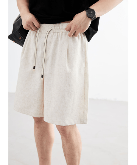 Linen Blend Drawstring Easy Short Pants