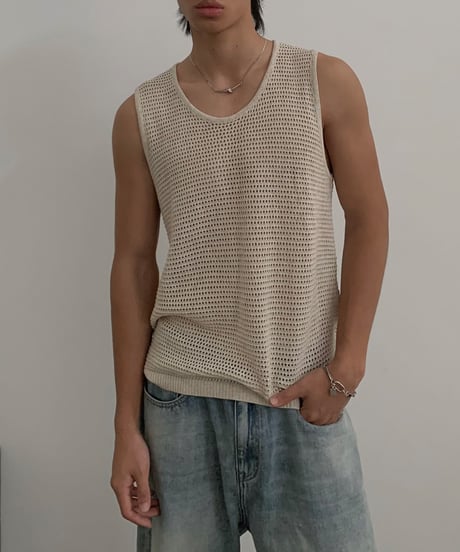 Open-Knit Mesh Tank Top  / 2color