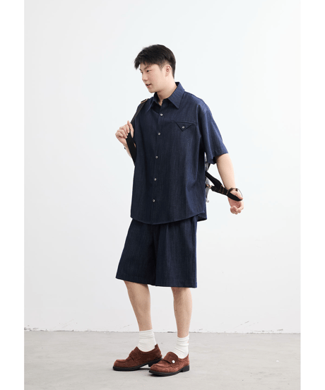 Slab Texture Denim-Like Wide Short Pants