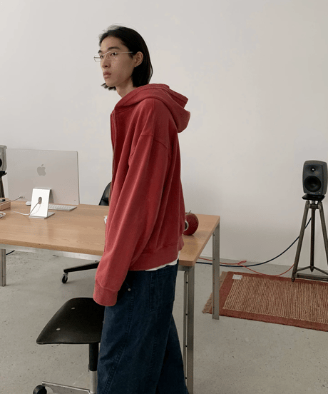 Washed Boxy Zip-Up Sweatshirt Hoodie