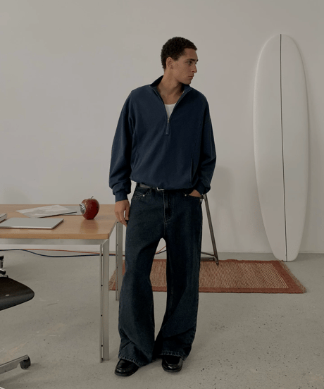 Washed Heavy Weight Half-Zip Sweatshirt / 2color