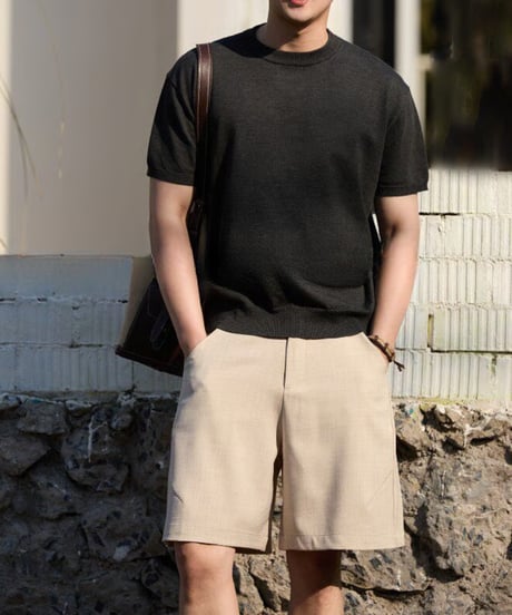 Crew Neck Knit Short Sleeve T-shirt / 3color