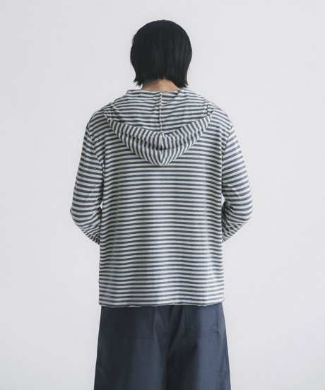 Vintage Stripe Henley Neck Knit Hooded Long Sleeve Top / 2color