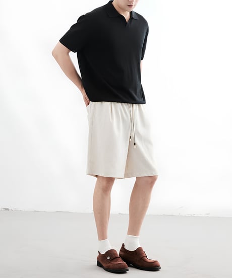 Linen Blend Drawstring Easy Short Pants