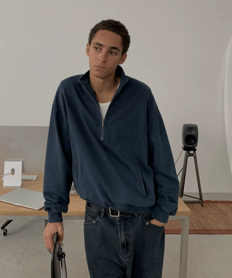 Washed Heavy Weight Half-Zip Sweatshirt / 2color