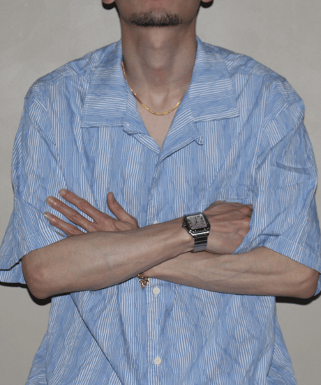 Relaxed Striped Open Collar Short Sleeve Shirt / 2color