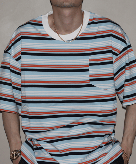 Vintage Striped Loose Pocket Short Sleeve T-Shirt / 2color