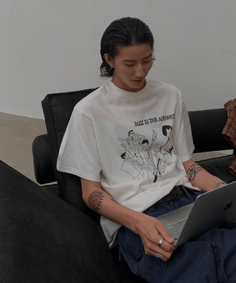 Jazz Band Graphic Oversized Tee  / 2color