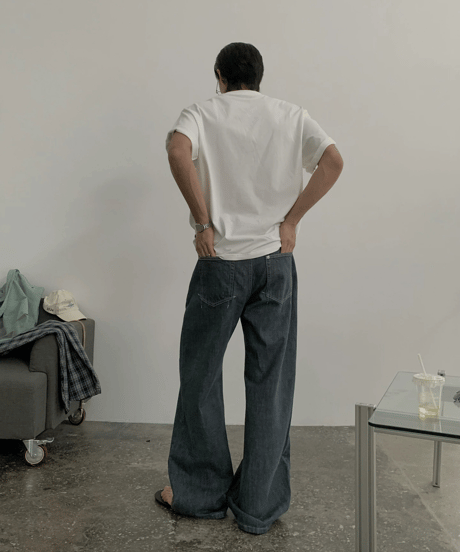 Faded Straight Wide Denim Pants