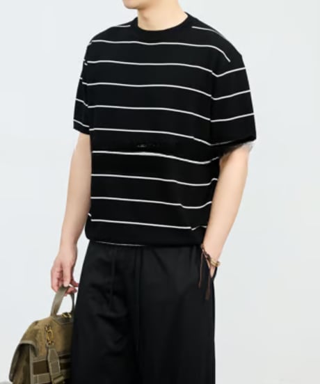 Border Short Sleeve Knit T-shirt / 4color