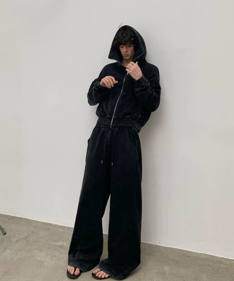 Boxy High-Neck Full-Zip Hoodie / 2color