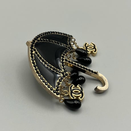 CHANEL (シャネル) ヴィンテージ 傘 アンブレラ ラインストーン ココマーク ブローチ