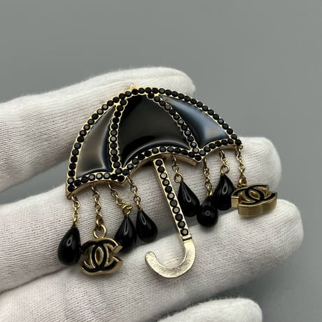 CHANEL (シャネル) ヴィンテージ 傘 アンブレラ ラインストーン ココマーク ブローチ