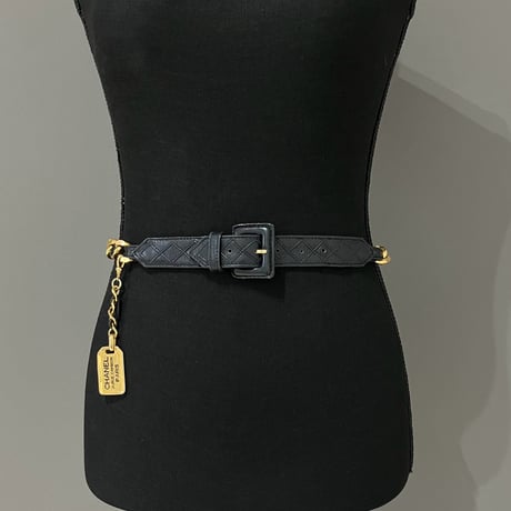 CHANEL (シャネル) ヴィンテージ 31 RUE CAMBON ブラック レザー チェーン ベルト