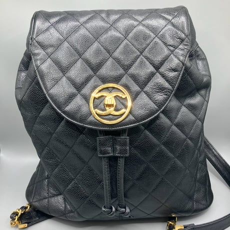 CHANEL (シャネル) ヴィンテージ マトラッセ キャビアスキン ターンロック リュックサック バックパック
