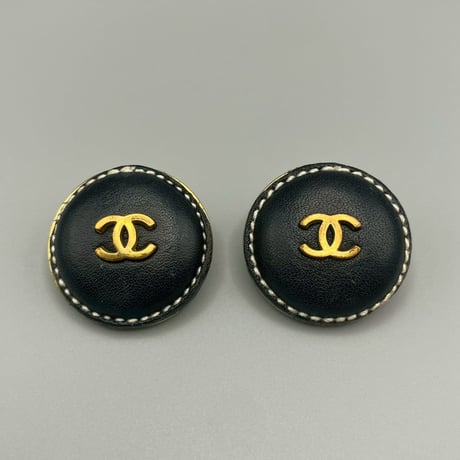 CHANEL (シャネル) ヴィンテージ レザー ココマーク ラウンド イヤリング