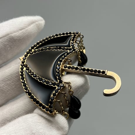 CHANEL (シャネル) ヴィンテージ 傘 アンブレラ ラインストーン ココマーク ブローチ