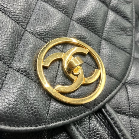 CHANEL (シャネル) ヴィンテージ マトラッセ キャビアスキン ターンロック リュックサック バックパック