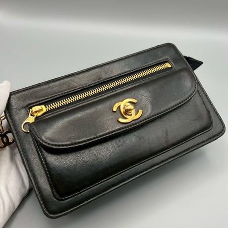 CHANEL (シャネル) ヴィンテージ ターンロック ココマーク レザー クラッチバッグ ハンドバッグ
