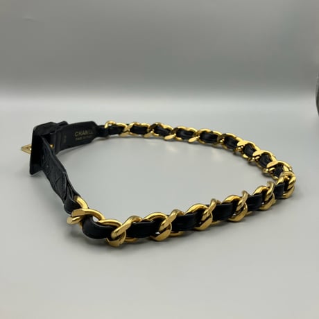 CHANEL (シャネル) ヴィンテージ 31 RUE CAMBON ブラック レザー チェーン ベルト
