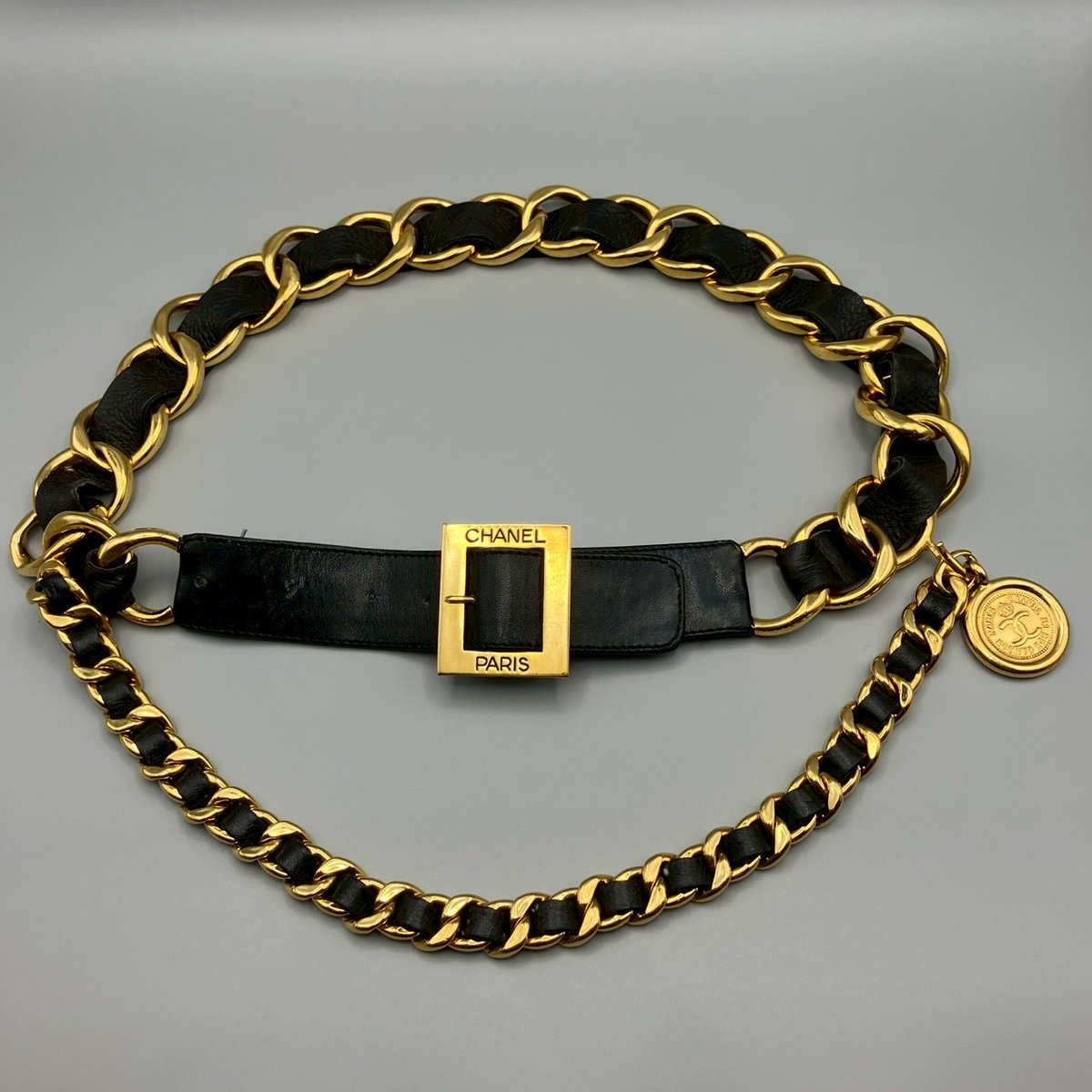 CHANEL (シャネル) ヴィンテージ ロゴ レザー チェーンベルト