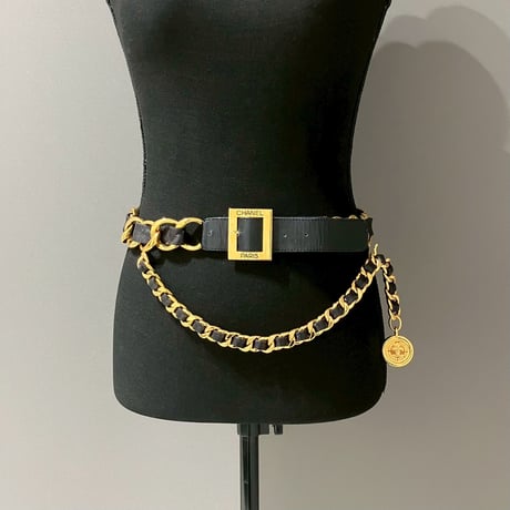 CHANEL (シャネル) ヴィンテージ ロゴ レザー チェーンベルト