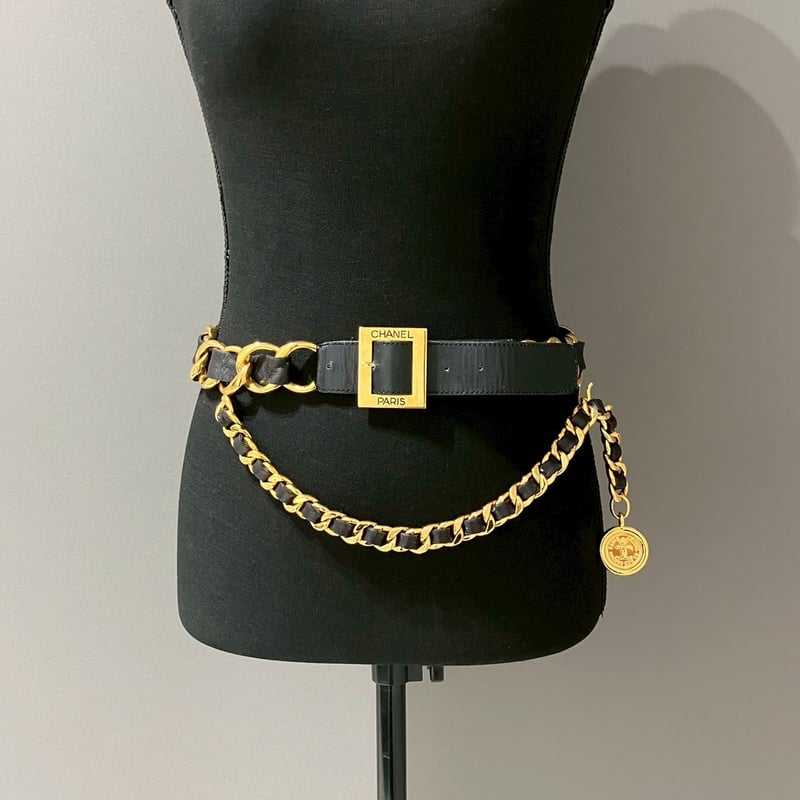 CHANEL (シャネル) ヴィンテージ ロゴ レザー チェーンベルト