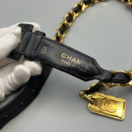 CHANEL (シャネル) ヴィンテージ 31 RUE CAMBON ブラック レザー チェーン ベルト