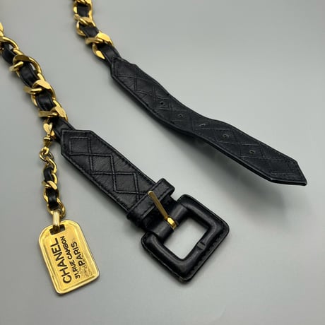 CHANEL (シャネル) ヴィンテージ 31 RUE CAMBON ブラック レザー チェーン ベルト