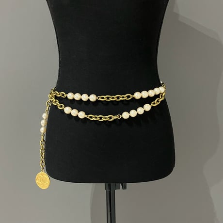 CHANEL (シャネル) ヴィンテージ パール ココマーク チェーンベルト
