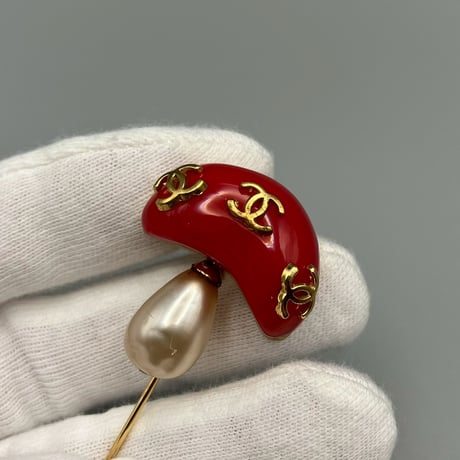 CHANEL (シャネル) ヴィンテージ キノコ マッシュルーム ココマーク パール ブローチ