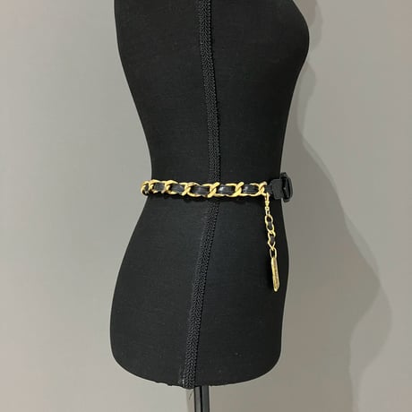 CHANEL (シャネル) ヴィンテージ 31 RUE CAMBON ブラック レザー チェーン ベルト