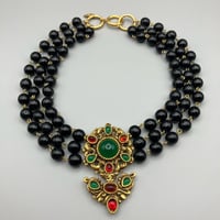 CHANEL (シャネル) ヴィンテージ カラーストーン グリポア ココマーク 3連チェーン ネックレス