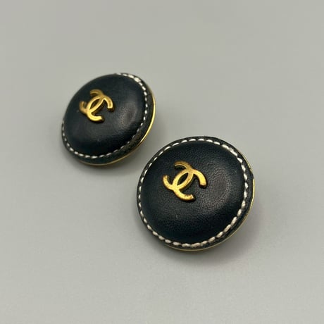CHANEL (シャネル) ヴィンテージ レザー ココマーク ラウンド イヤリング