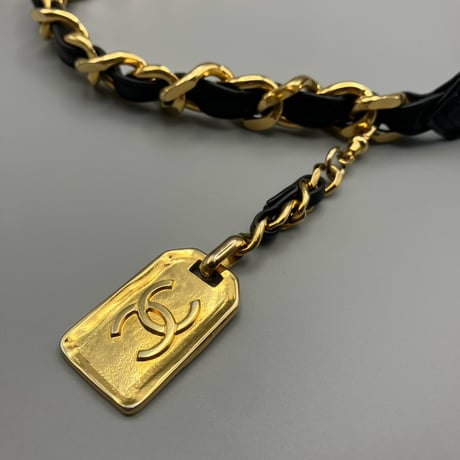CHANEL (シャネル) ヴィンテージ 31 RUE CAMBON ブラック レザー チェーン ベルト