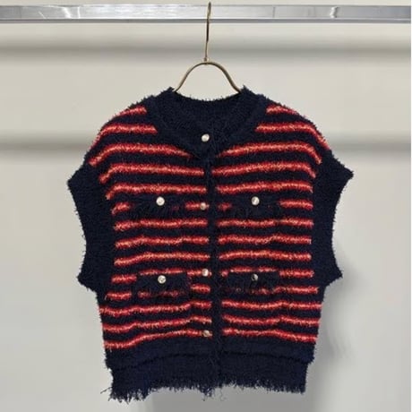 【MARGAUX VINTAGE】ボーダーシャネルニットベスト　27021