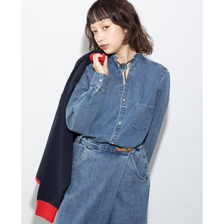 【MARGAUX VINTAGE】ライトオンスデニムフリルシャツ　27014
