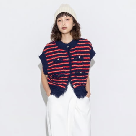 【MARGAUX VINTAGE】ボーダーシャネルニットベスト　27021