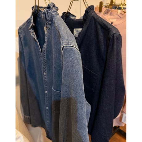 【MARGAUX VINTAGE】ライトオンスデニムフリルシャツ　27014