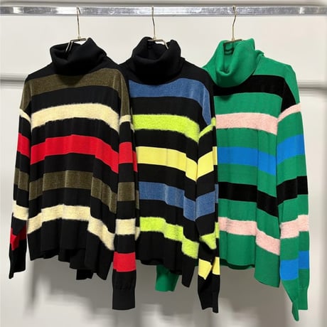 【MARGAUX VINTAGE】異素材ボーダータートルニット　26120
