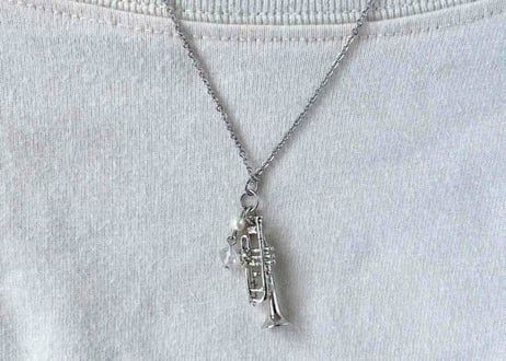 モチーフ×天然石ネックレス26 トランペットsilver