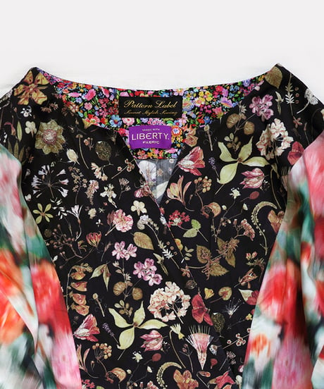 maiando×patternLabel【2ネックカシュクールカーデ】<キット>/<材料セット>ブラックレッド(LIBERTY FABRICS)