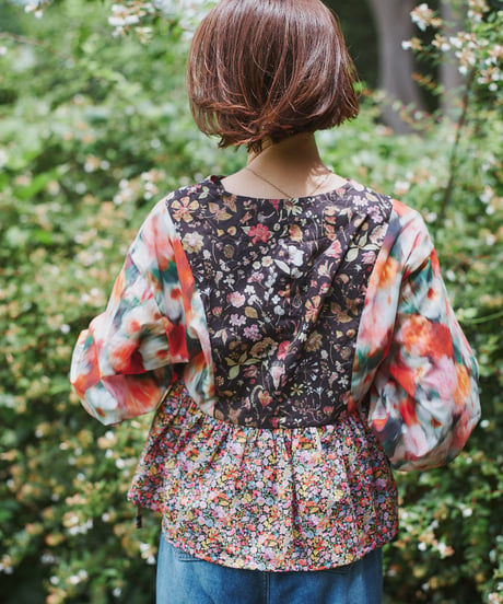 maiando×patternLabel【2ネックカシュクールカーデ】<キット>/<材料セット>ブラックレッド(LIBERTY FABRICS)