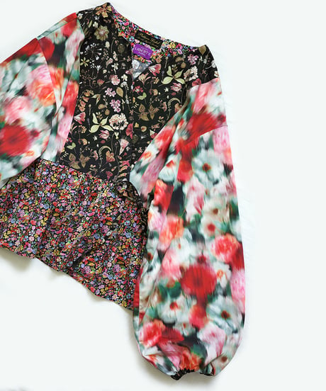 maiando×patternLabel【2ネックカシュクールカーデ】<キット>/<材料セット>ブラックレッド(LIBERTY FABRICS)