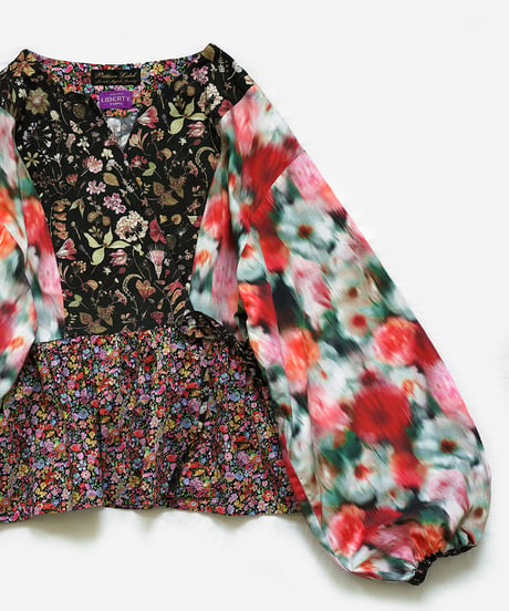 maiando×patternLabel【2ネックカシュクールカーデ】<キット>/<材料セット>ブラックレッド(LIBERTY FABRICS)