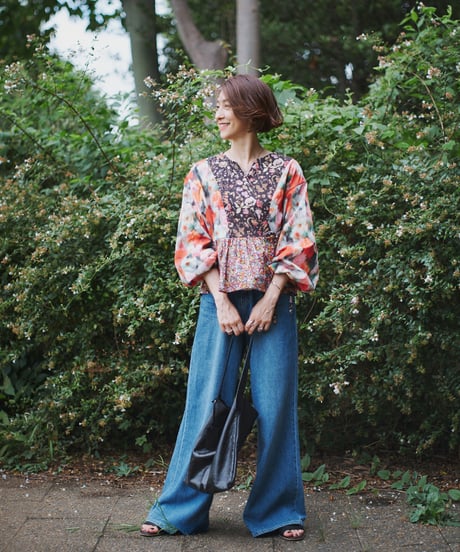 maiando×patternLabel【2ネックカシュクールカーデ】<キット>/<材料セット>ブラックレッド(LIBERTY FABRICS)