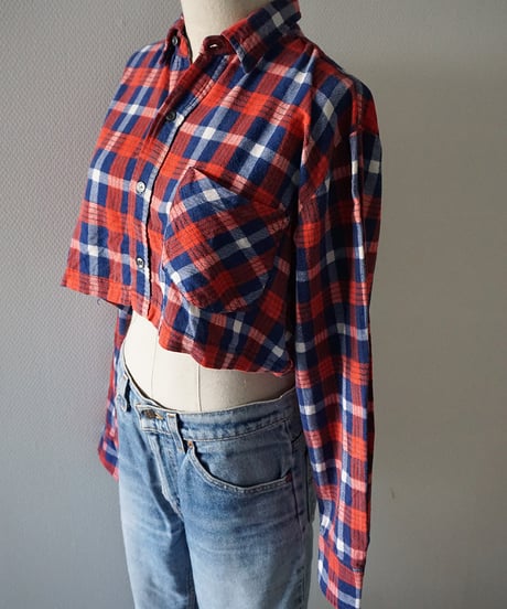 VINTAGE CROPPED CHECK FLANNEL SHIRT