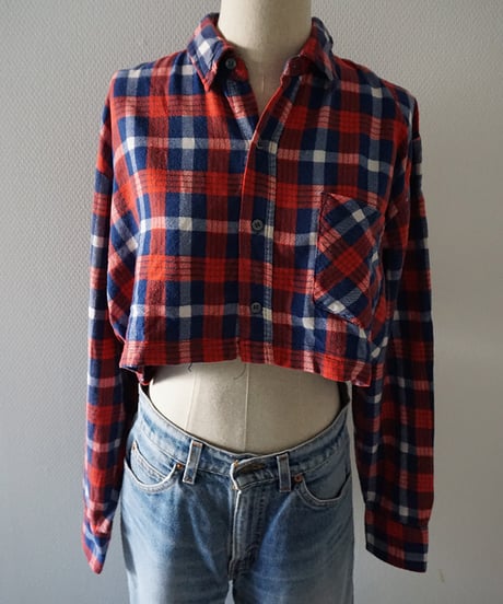 VINTAGE CROPPED CHECK FLANNEL SHIRT