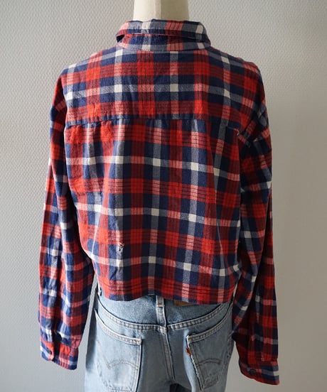 VINTAGE CROPPED CHECK FLANNEL SHIRT