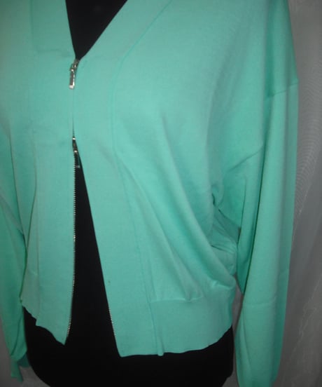 mint green w zip cardigan